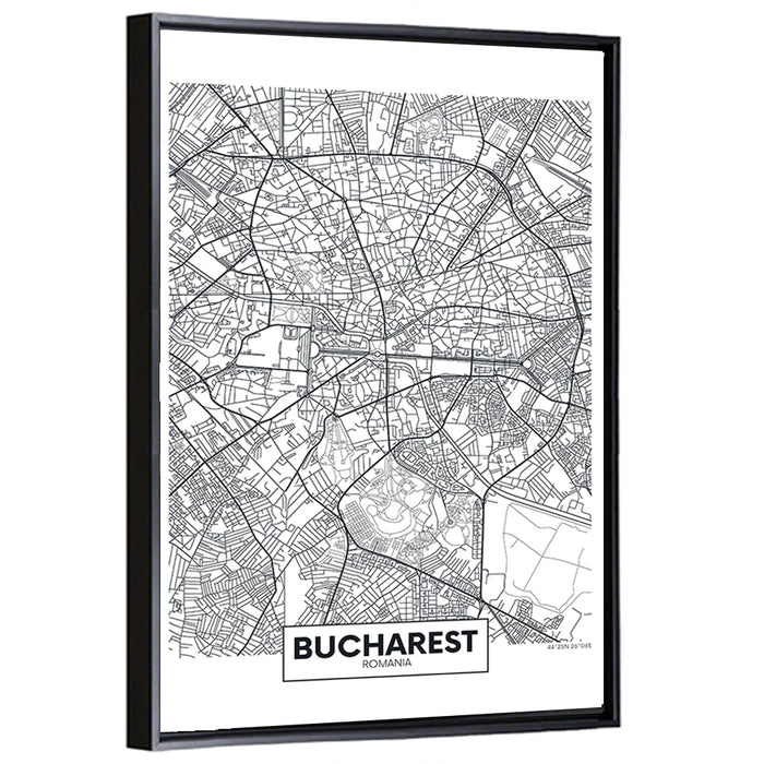 Bucharest City Map Wall Art as a framed canvas