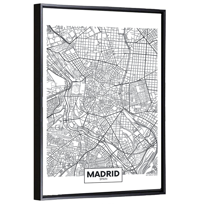 Madrid City Map Wall Art as a framed canvas