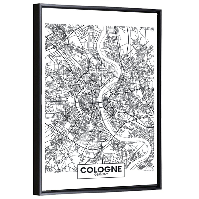 Cologne City Map Wall Art as a framed canvas