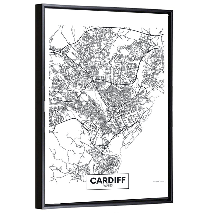 Cardiff City Map Wall Art as a framed canvas