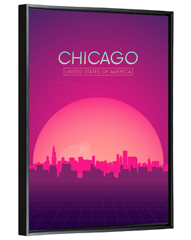 Chicago Retro Sunset Skyline Wall Art