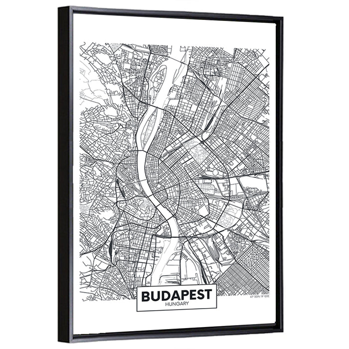 Budapest City Map Wall Art as a framed canvas