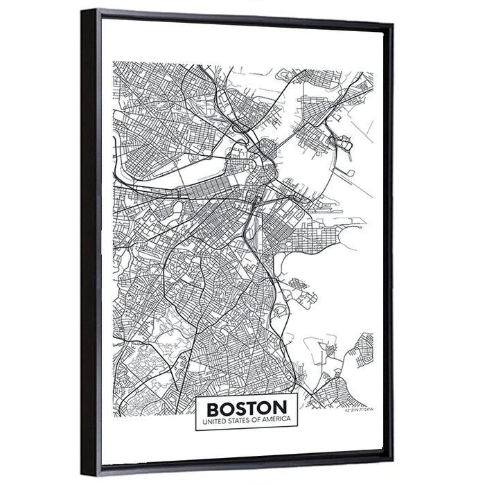 Boston City Map Wall Art as a framed canvas