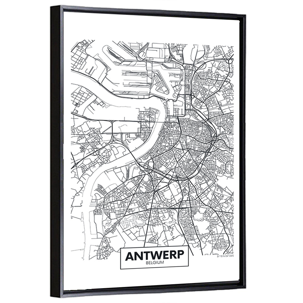 Antwerp City Map Wall Art