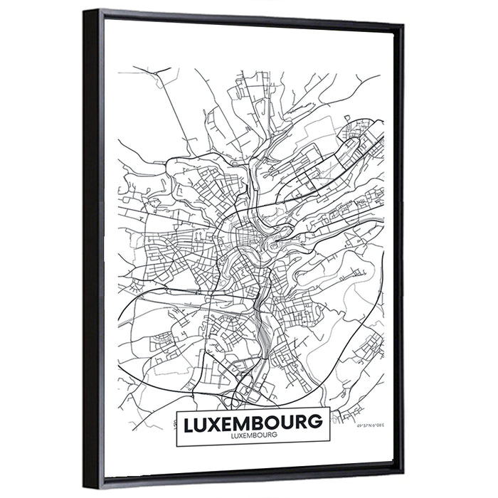 Luxembourg City Map Wall Art as a framed canvas