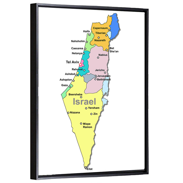 Minimalist Israel Map Wall Art as a framed canvas