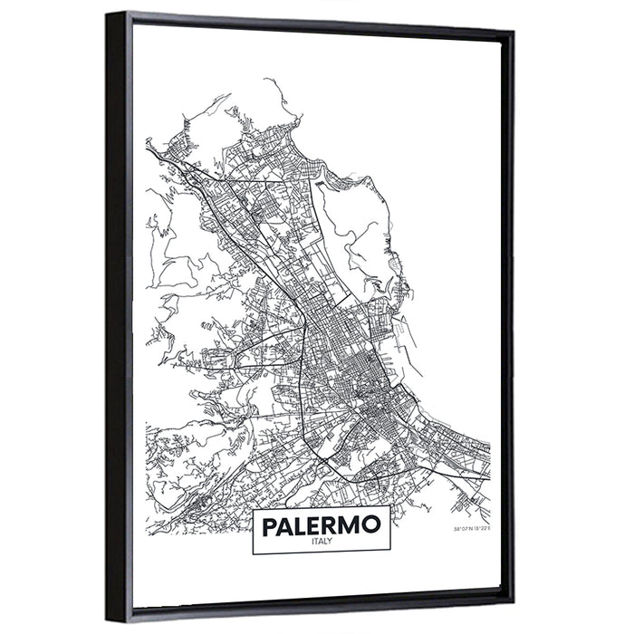 Palermo Minimalist City Map Wall Art as a framed canvas
