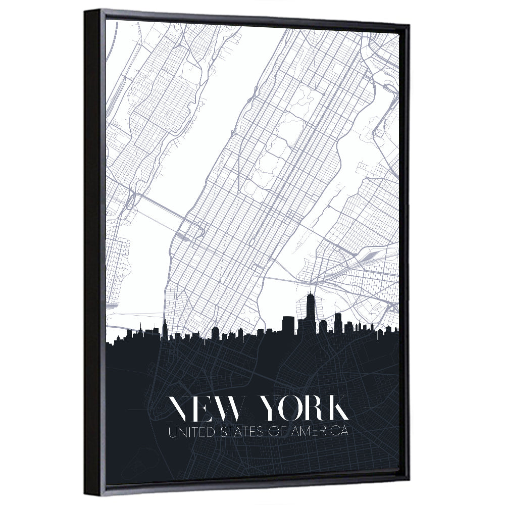 Manhattan Map with Skyline Wall Art