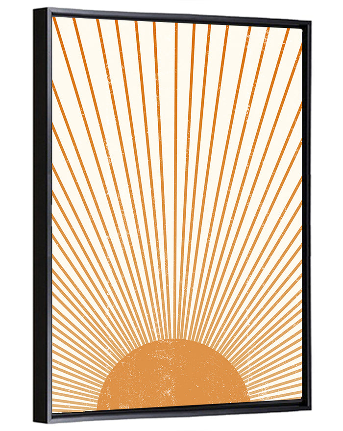 Distressed Sunburst Minimalist Wall Art as a framed canvas