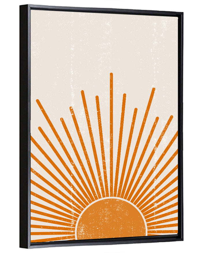 Warm Boho Sun Illustration Wall Art as a framed canvas