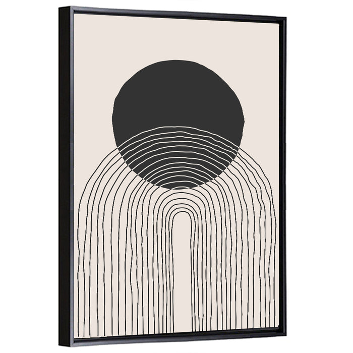 Minimalist Black Sun Wall Art as a framed canvas