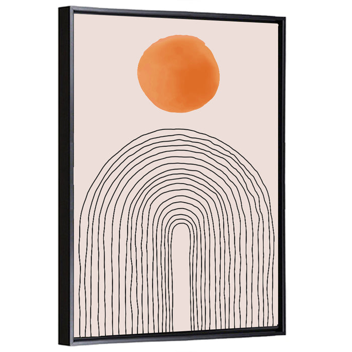 Hand-drawn Sun and Arches Wall Art as a framed canvas