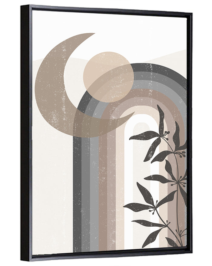 Crescent Moon Rainbow Abstract Wall Art as a framed canvas