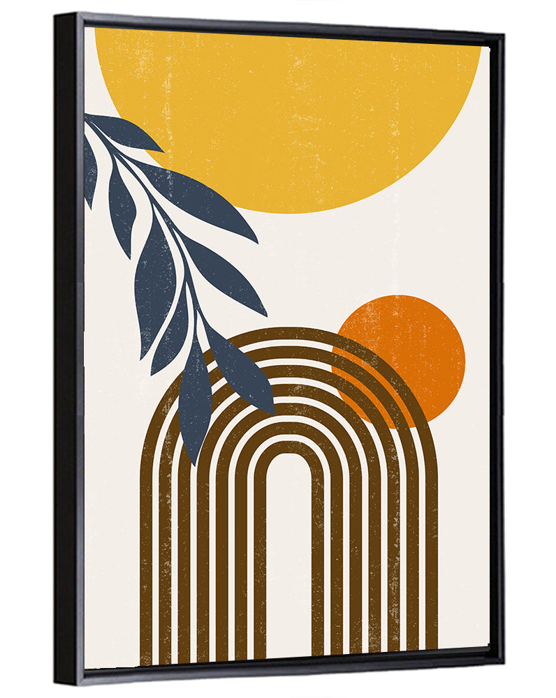 Boho Sun and Moon with Leaves Wall Art