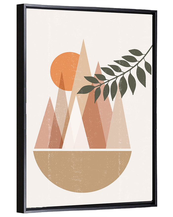 Geometric Mountain Sunset Wall Art as a framed canvas