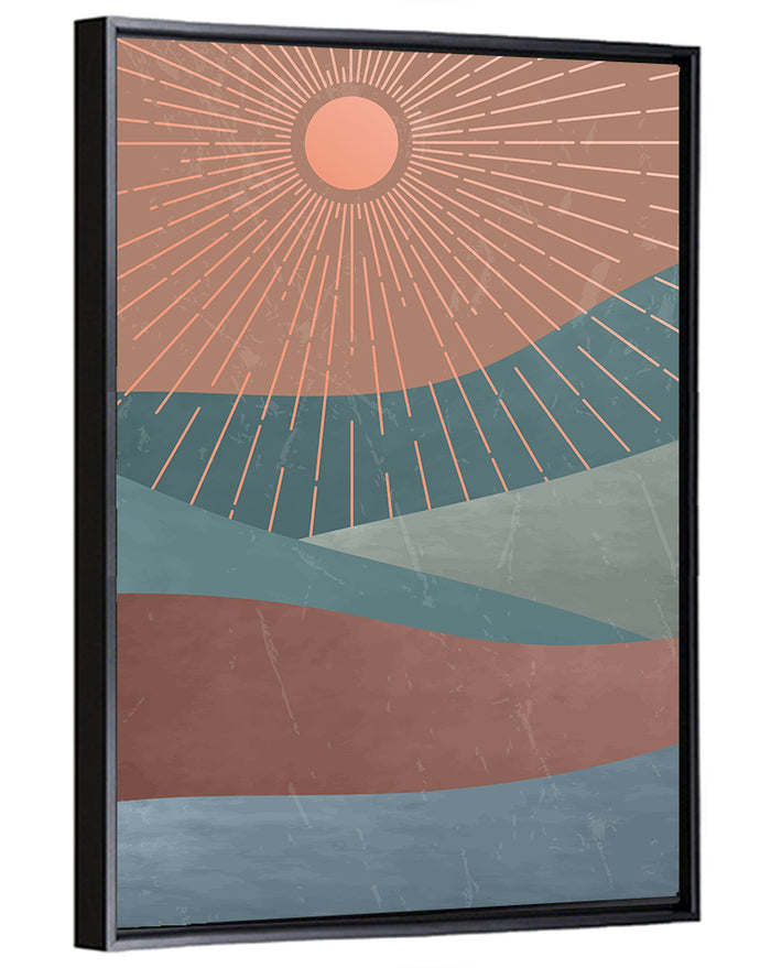 Minimalist Mountain Sunrise Wall Art as a framed canvas