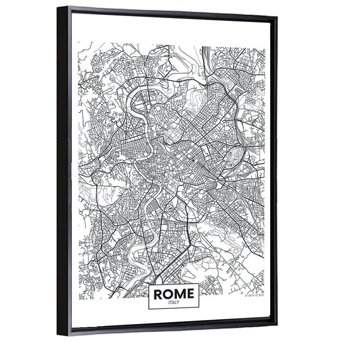 Rome City Map Wall Art as a framed canvas