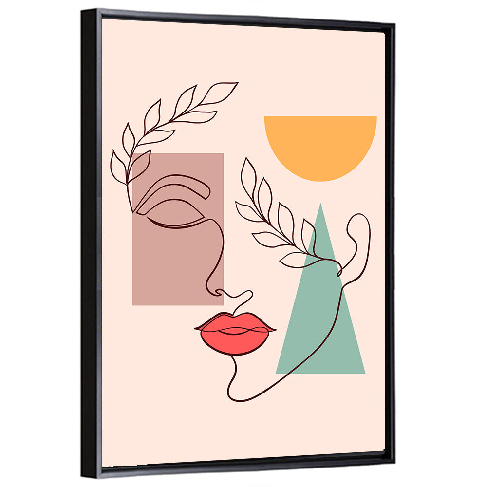 Minimal Woman Profile with Red Lips Wall Art
