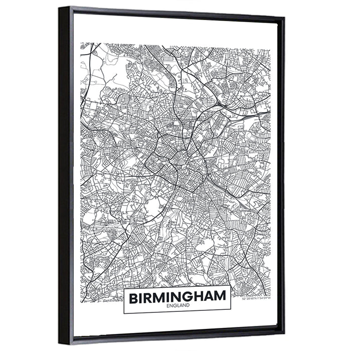 Birmingham Minimalist City Map Wall Art as a framed canvas