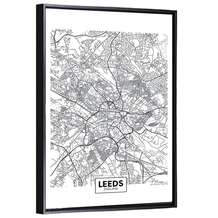 Leeds Street Map Wall Art as a framed canvas