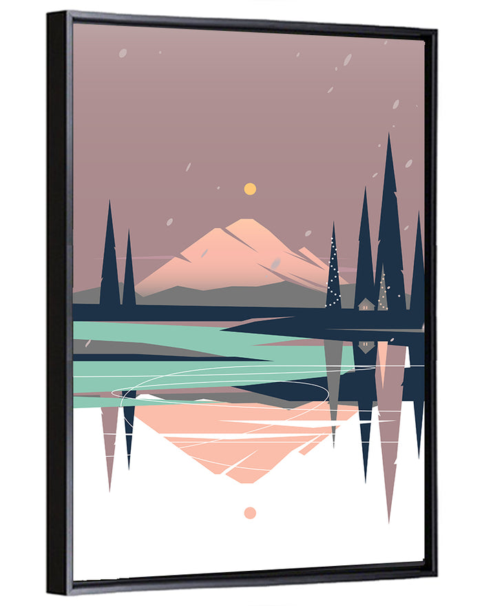 Dusk Mountain Lake Reflection Wall Art as a framed canvas