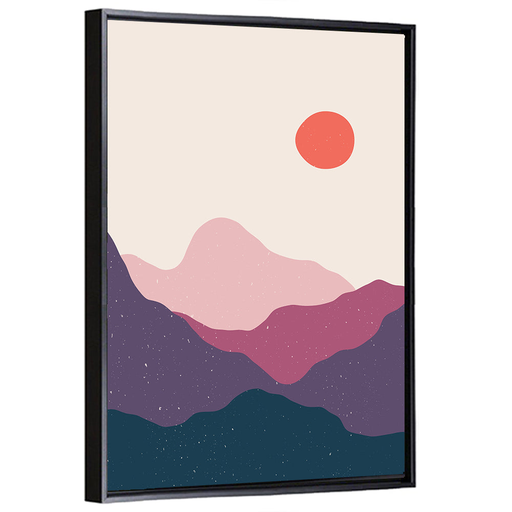 Stippled Sun Over Layered Mountains Wall Art