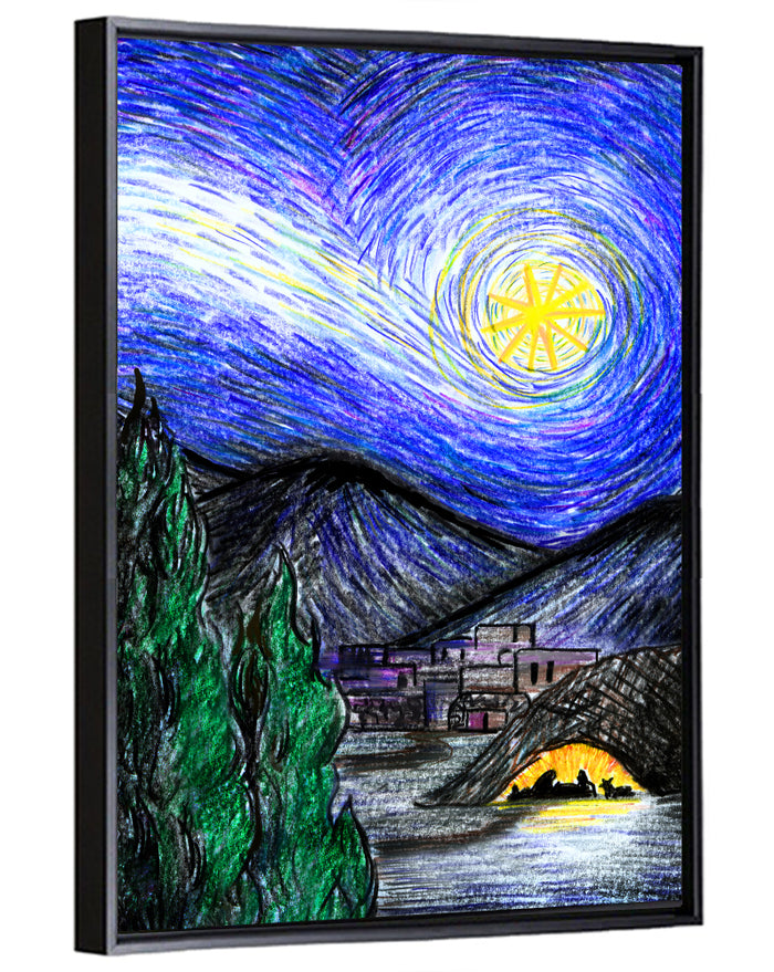 Starry Night Over Bethlehem Wall Art as a framed canvas