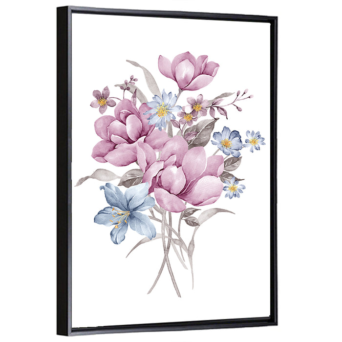 Pink Watercolor Bouquet Illustration Wall Art as a framed canvas
