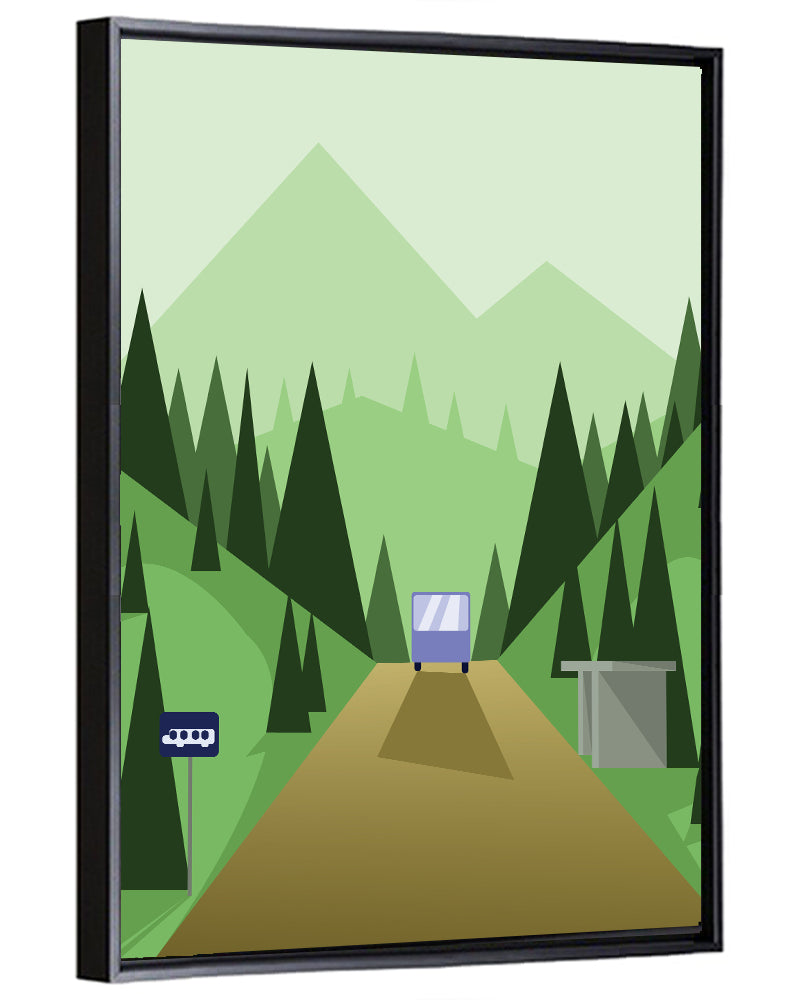 Mountain Road Bus Stop Illustration Wall Art