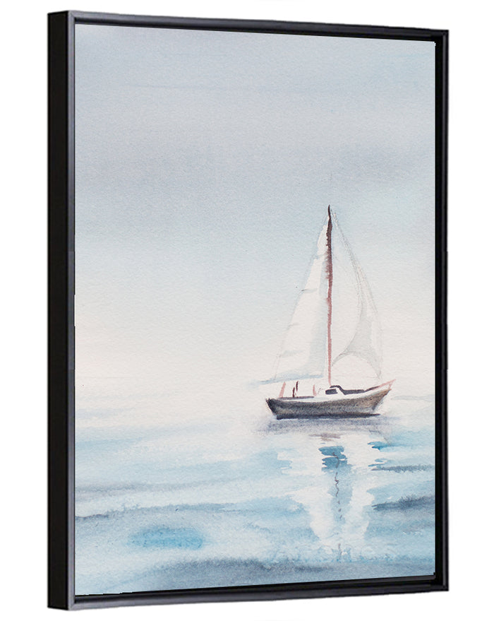 Sailboat on Calm Sea Wall Art as a framed canvas