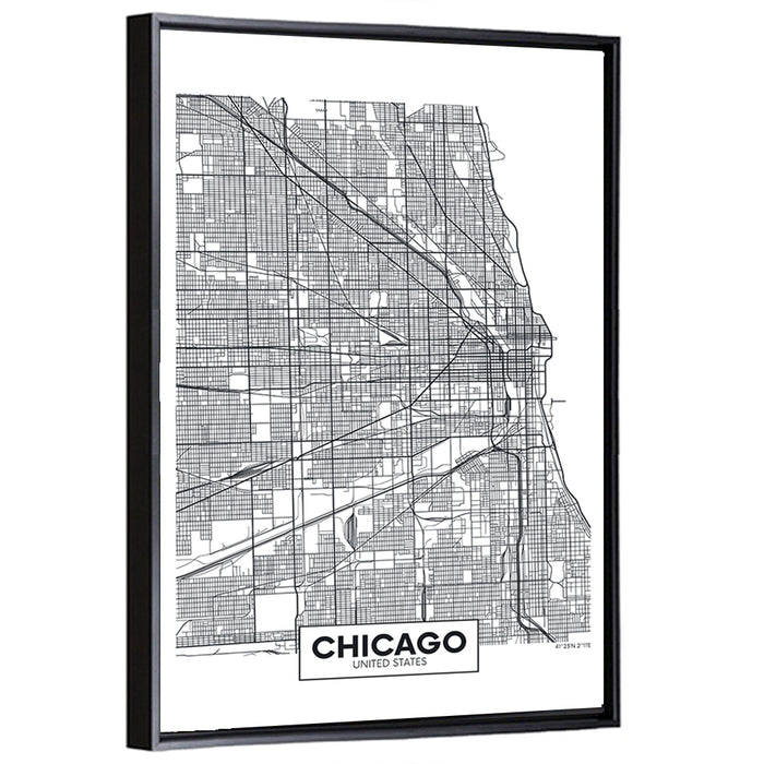 Chicago Street Grid Map Wall Art as a framed canvas