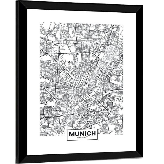 Munich City Map Wall Art as a framed print