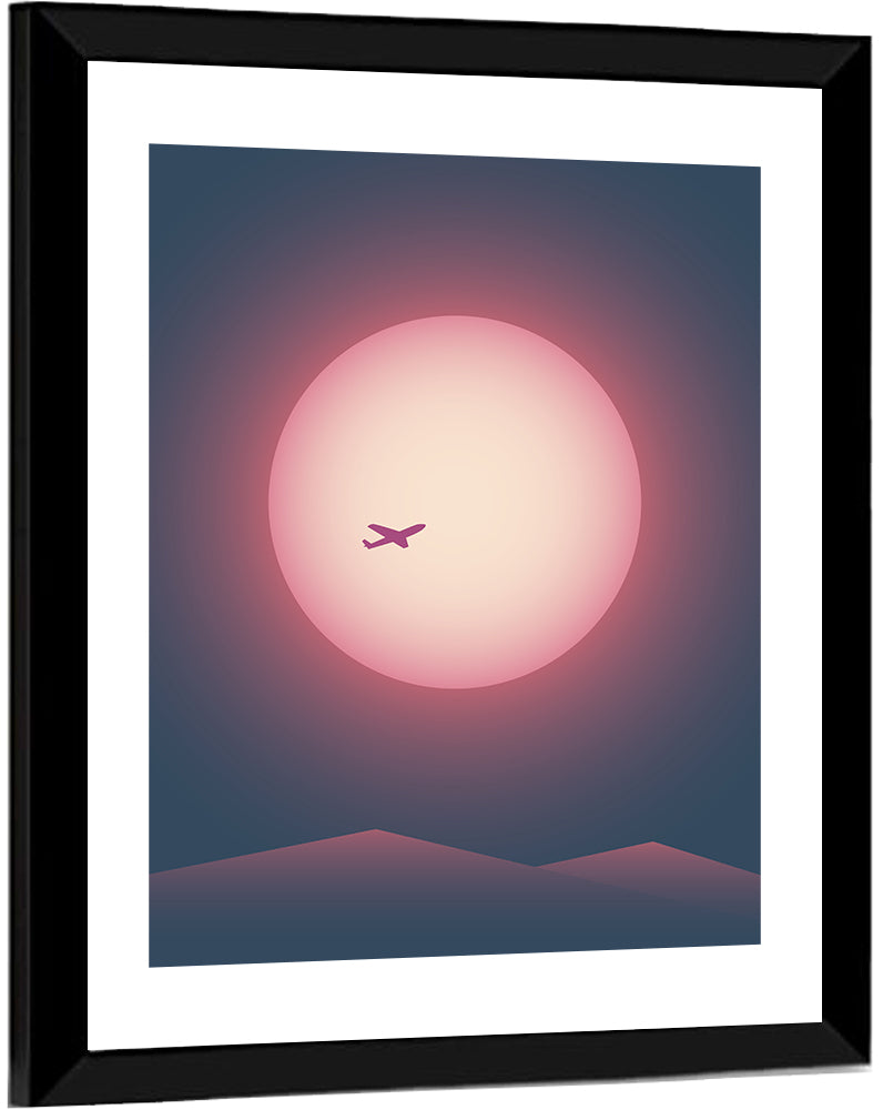 Twilight Airplane Over Mountains Wall Art