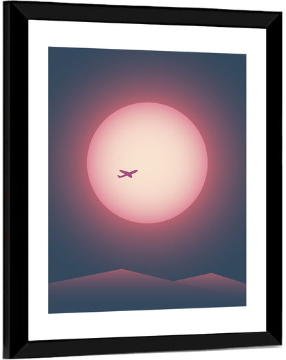 Airplane Flying Sunset Wall Art