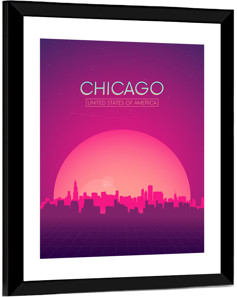Chicago Retro Sunset Skyline Wall Art