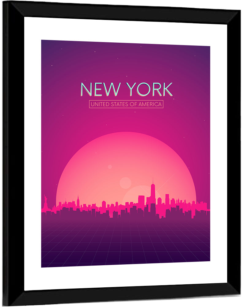 New York Retro Sunset Skyline Wall Art