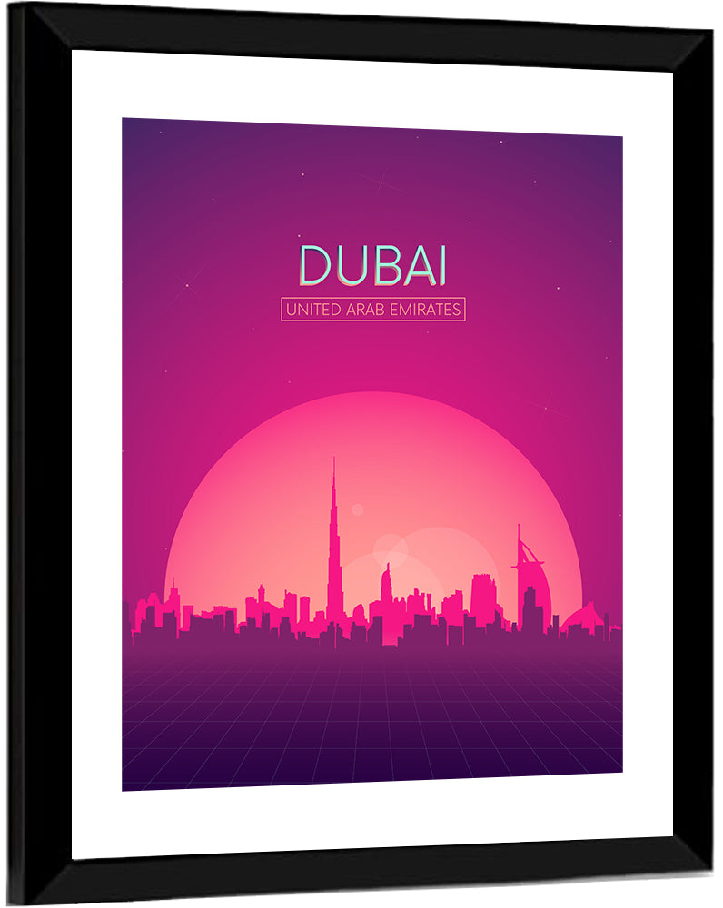Dubai Retro Skyline Wall Art