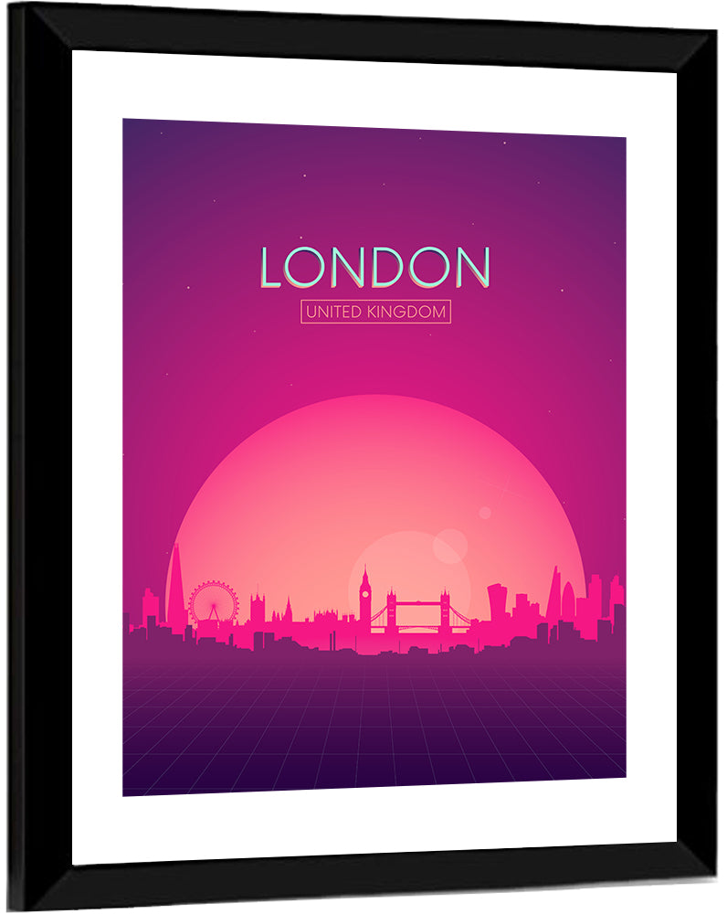 Retro London Sunset Skyline Wall Art