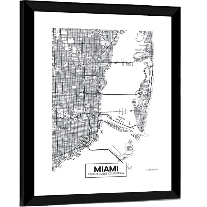 Miami City Map Wall Art as a framed print
