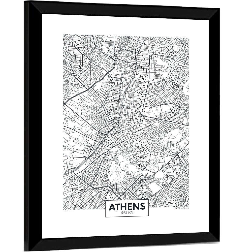 Athens City Map Wall Art
