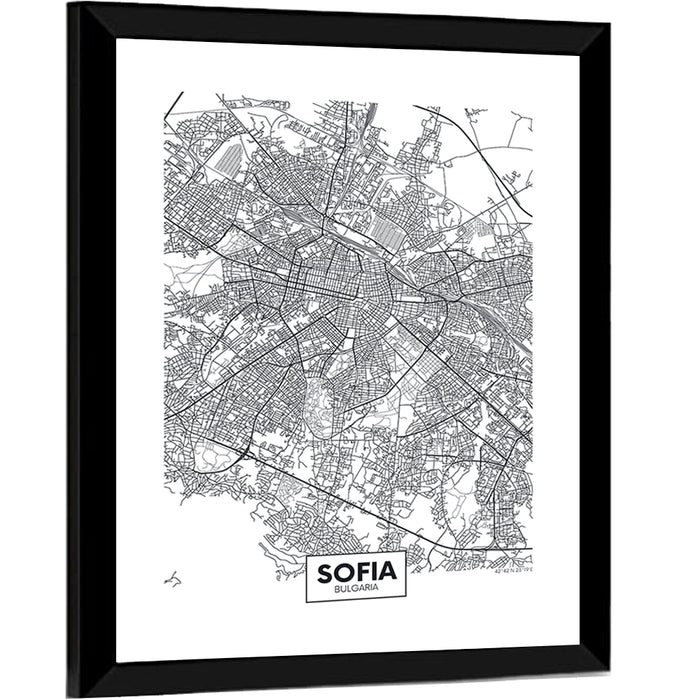 Sofia City Map Wall Art as a framed print
