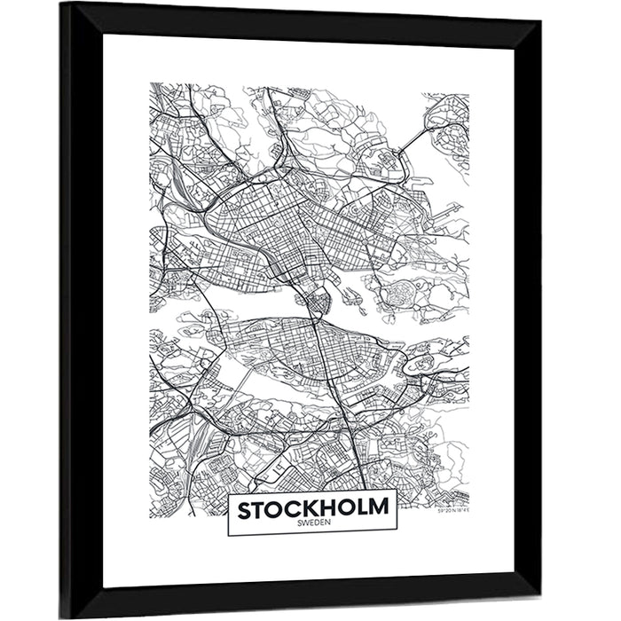 Stockholm City Map Wall Art as a framed print