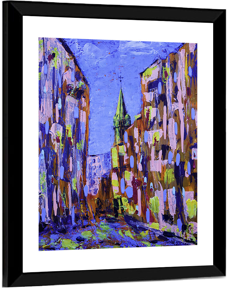Old City Street with Steeple Wall Art