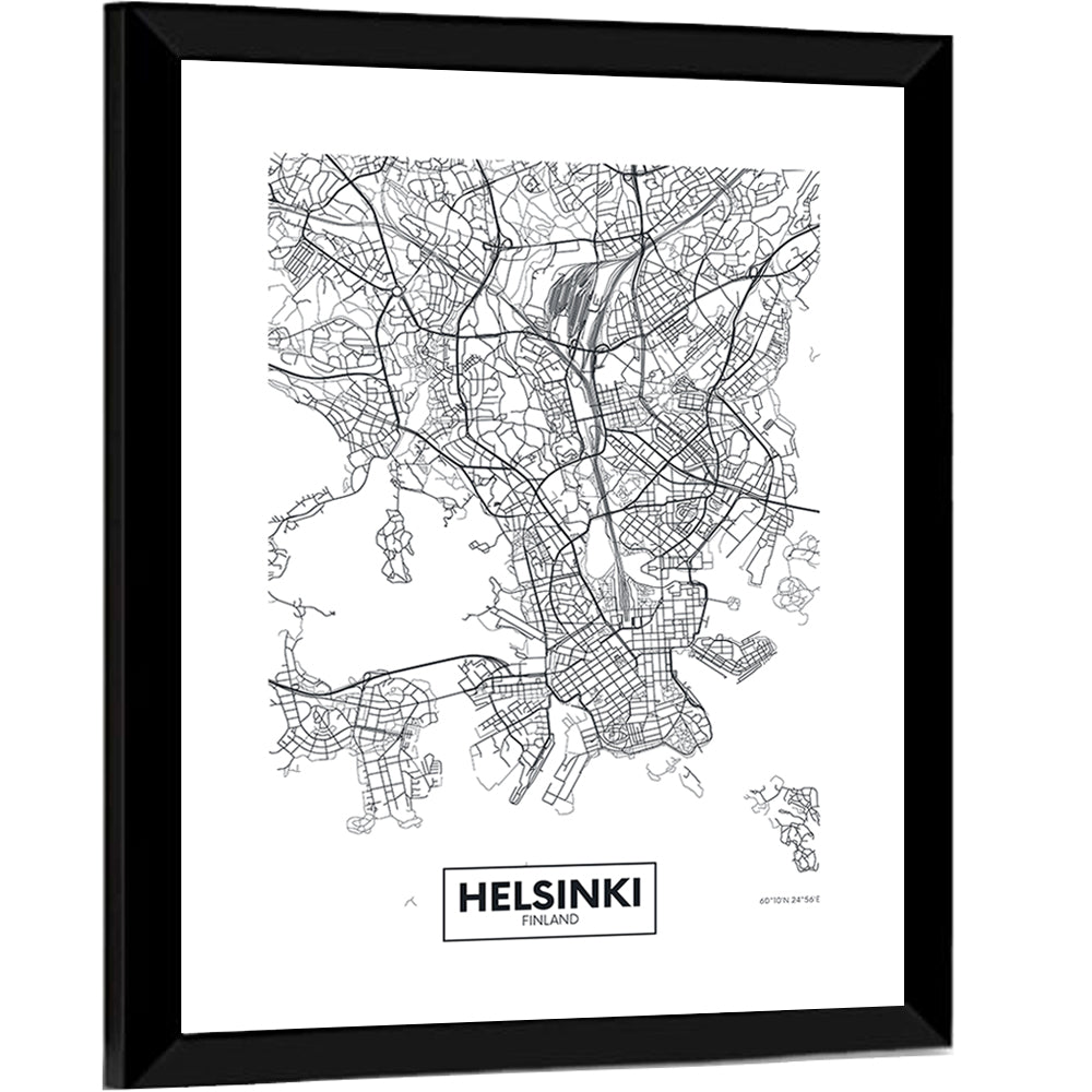 Helsinki Street Grid Map Wall Art