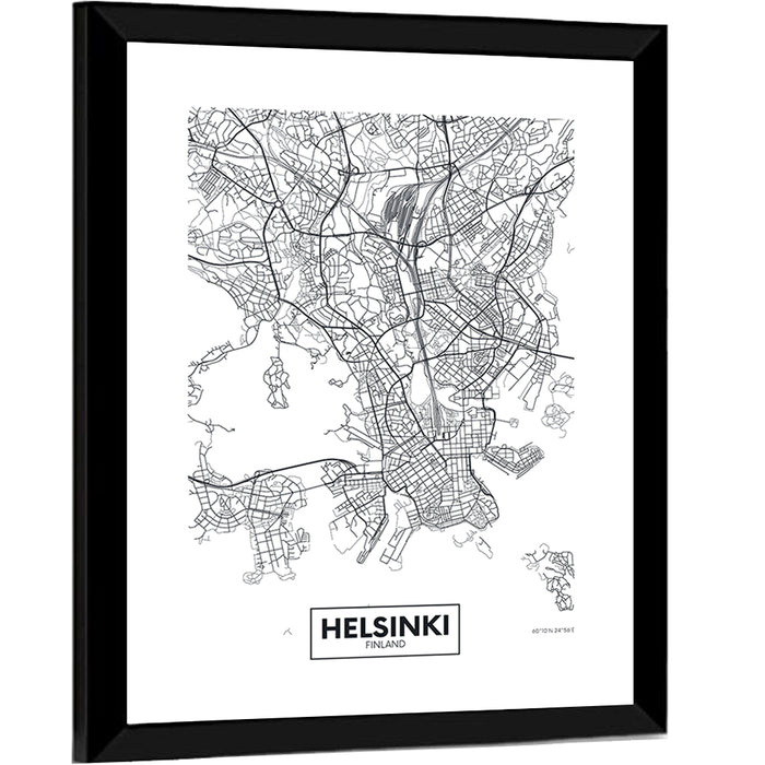 Helsinki Street Grid Map Wall Art as a framed print