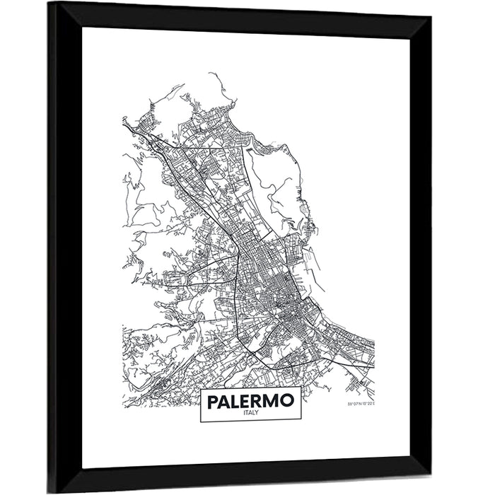 Palermo Minimalist City Map Wall Art as a framed print