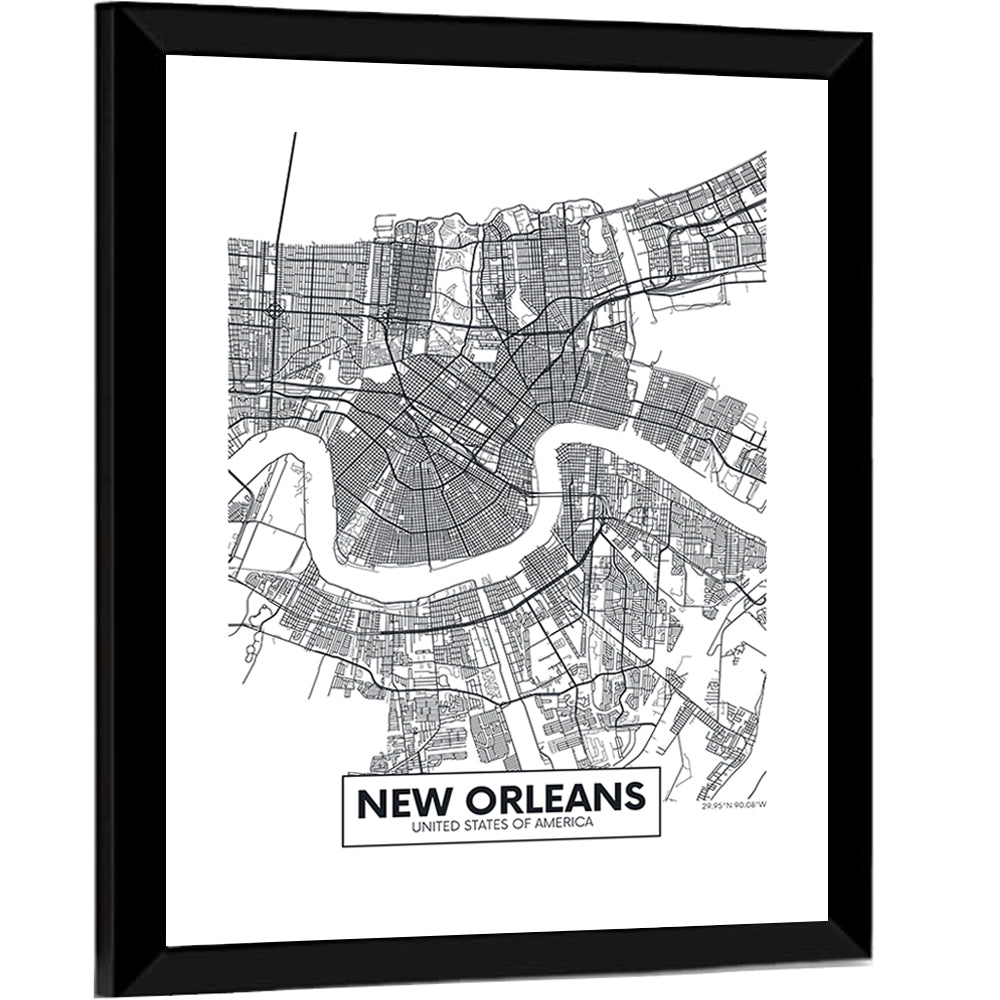 New Orleans Minimalist City Map Wall Art