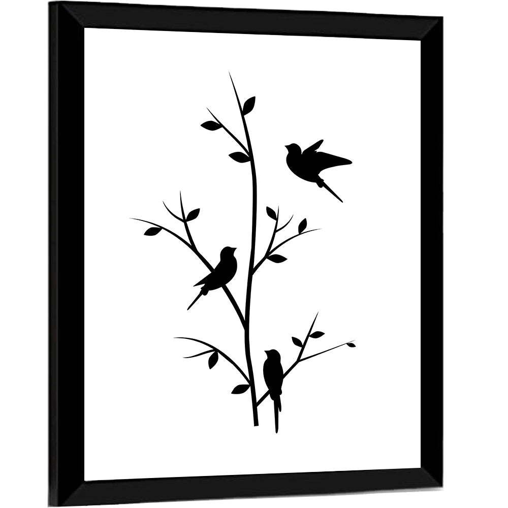 Three Birds on Branch Silhouette Wall Art