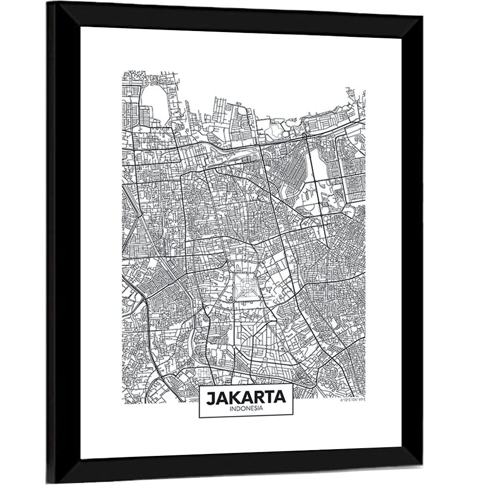 Jakarta Street Grid Map Wall Art