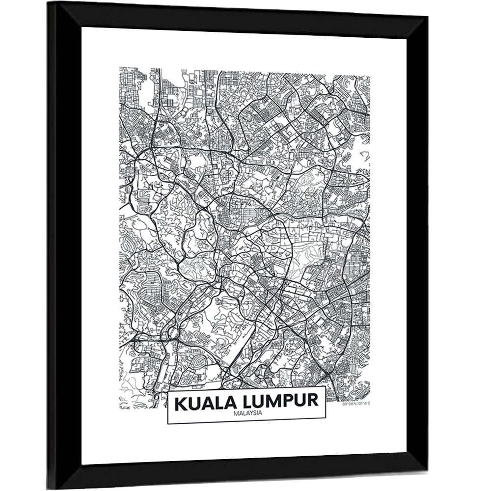 Kuala Lumpur Street Grid Map Wall Art